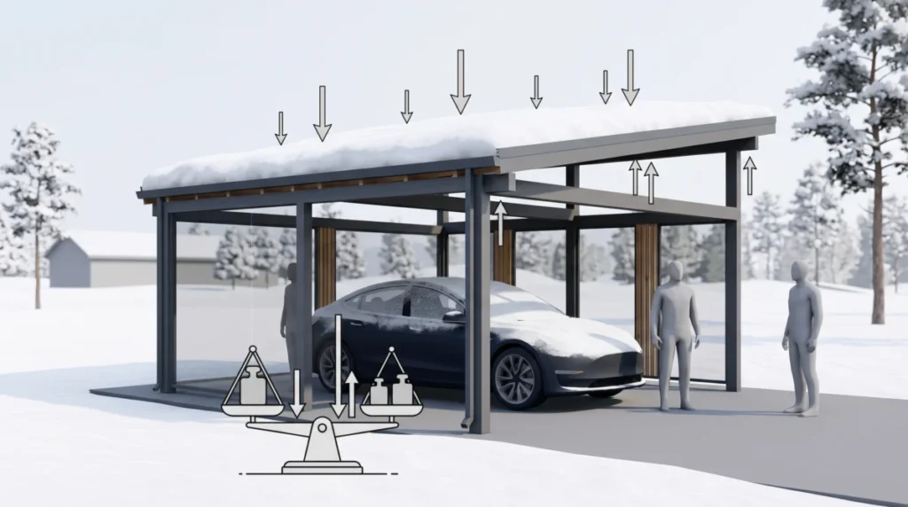 Stahlcarport unter Schneelast: Statik-Berechnung fuer sichere Tragfaehigkeit