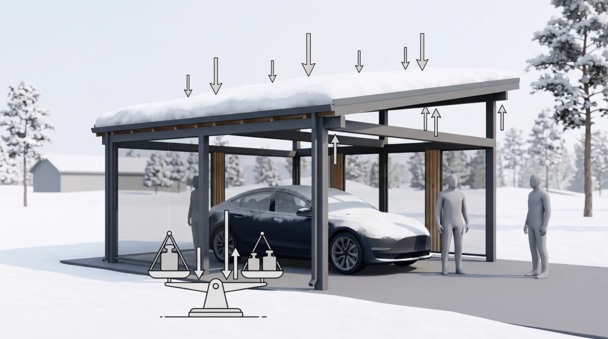 Stahlcarport unter Schneelast: Statik-Berechnung fuer sichere Tragfaehigkeit